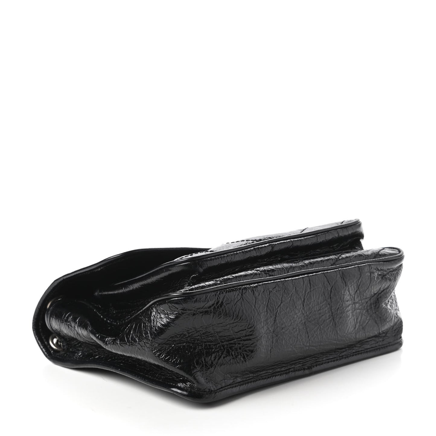 Crinkled Calfskin Matelasse Monogram Medium Niki Chain Satchel Black