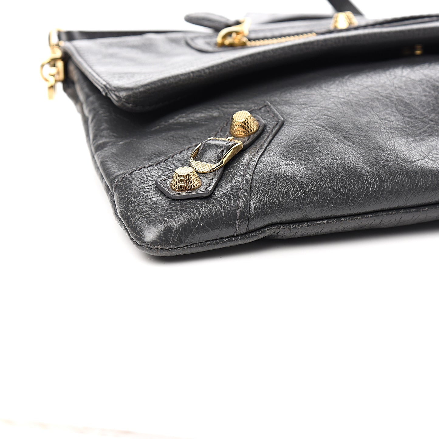 Agneau Giant 12 Gold Hardware Envelope Strap Clutch Gris Fossile