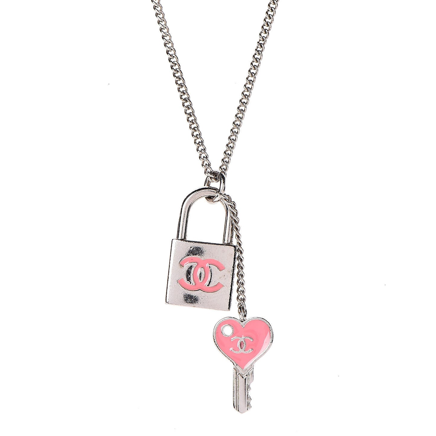 Padlock and Key CC Necklace Silver Pink
