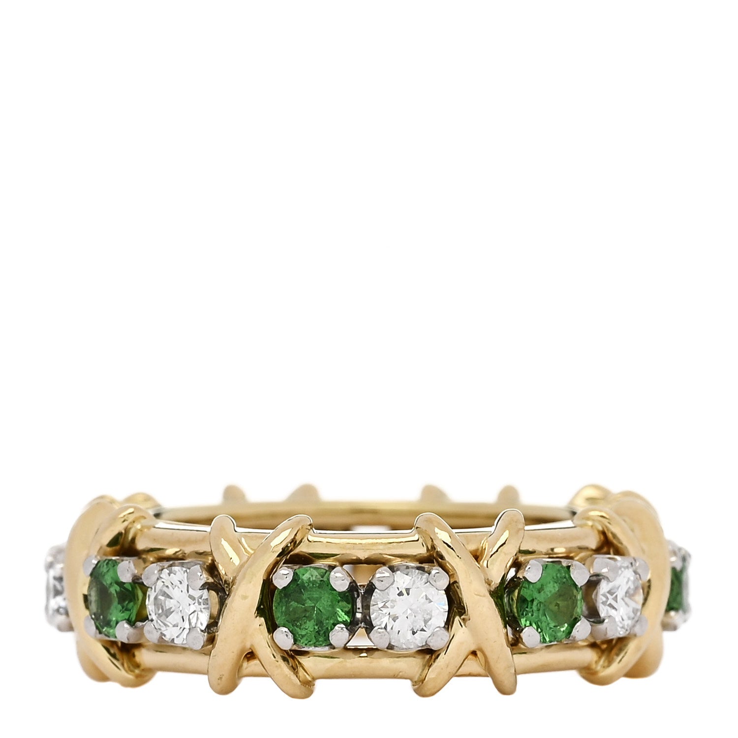 Tiffany 18K Yellow Gold Platinum Diamond Tsavorite Schlumberger Sixteen Stone Ring 49 5 3 of 6
