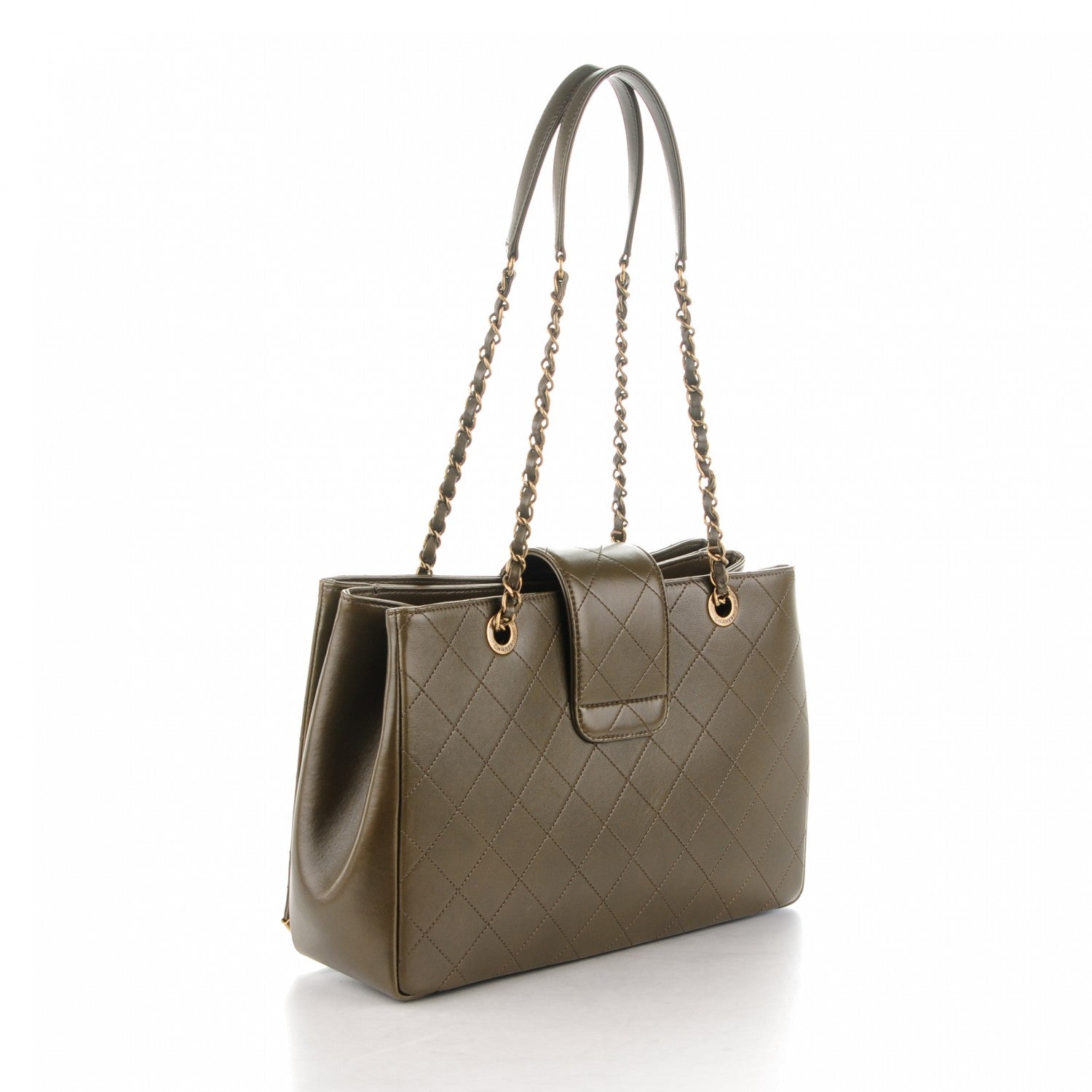 Chanel Lambskin Around The Corner Medium Shopping Tote Khaki 3 of 7