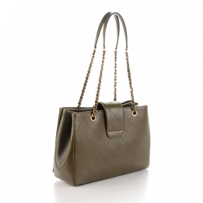 Chanel Lambskin Around The Corner Medium Shopping Tote Khaki 3 of 7