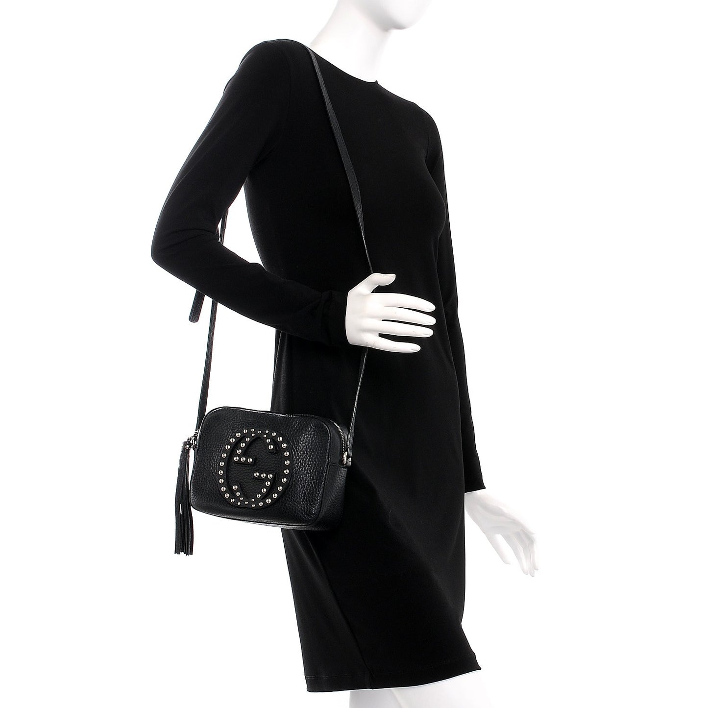 Pebbled Calfskin Studded Small Soho Disco Bag Black