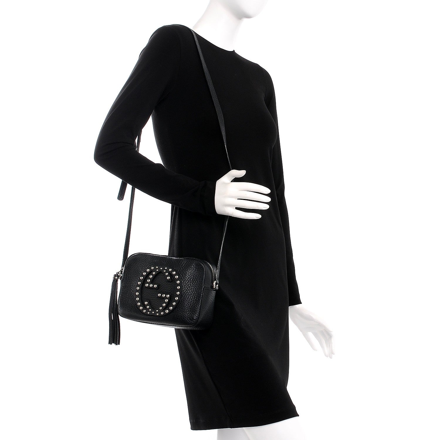 Gucci Pebbled Calfskin Studded Small Soho Disco Bag Black 2 of 9