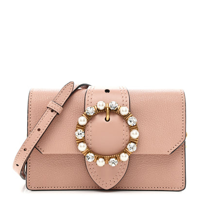 Miu Miu Goatskin Madras Soft Calfskin Crystal Pearl Embellished Shoulder Bag Orchidea 1 of 14