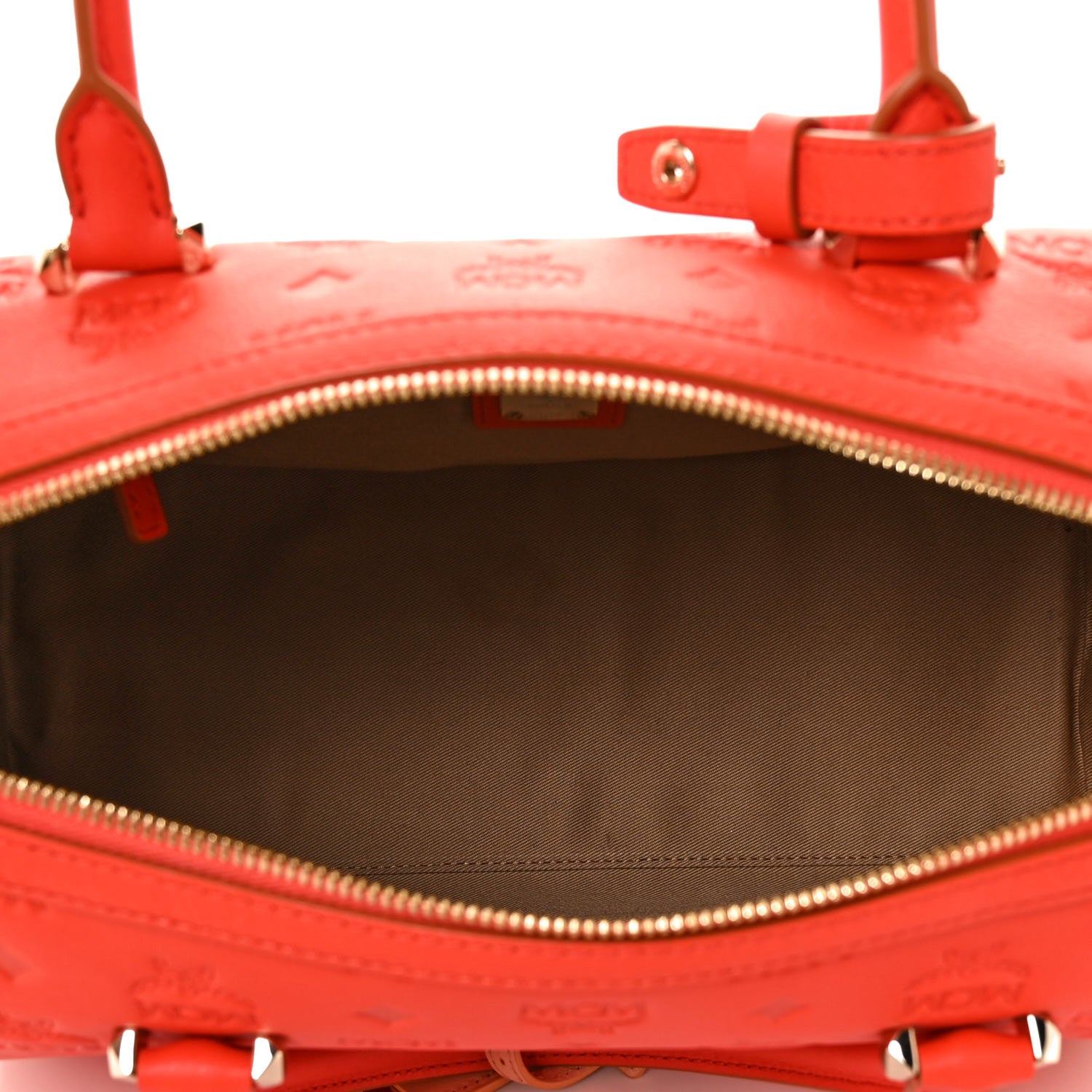 MCM Calfskin Monogram Essential Boston Bag Red 4 of 7