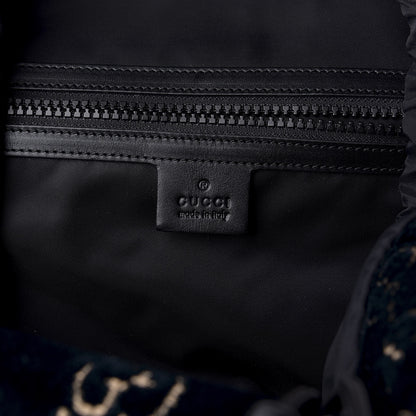 Gucci Velvet GG Monogram Web Medium Double Buckle Backpack Blue Beige Black 5 of 9