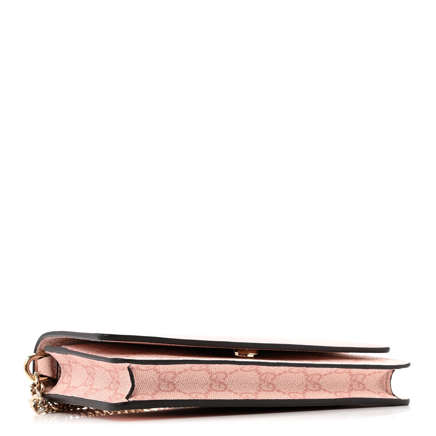 Gucci GG Supreme Monogram Textured Calfskin Emblem Wallet On Chain Pink 4 of 11