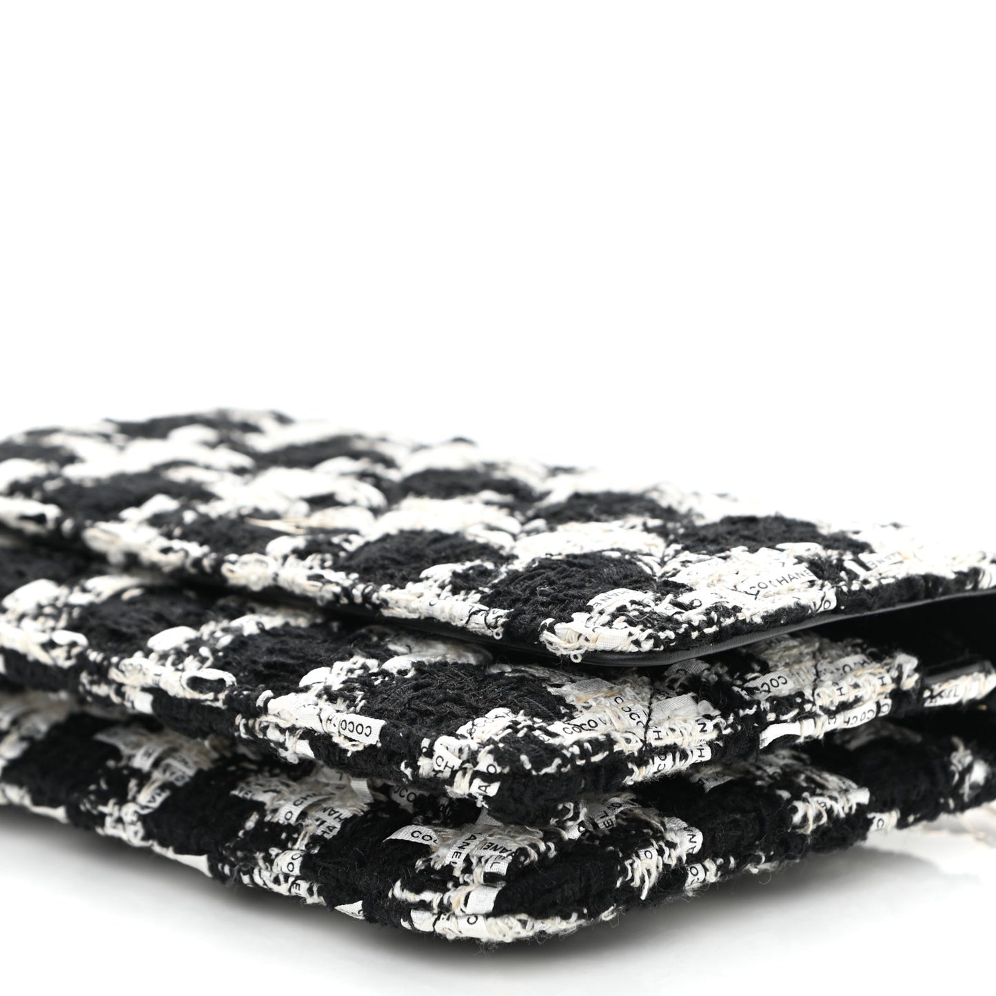 Tweed Quilted Wallet On Chain WOC Black Ecru White