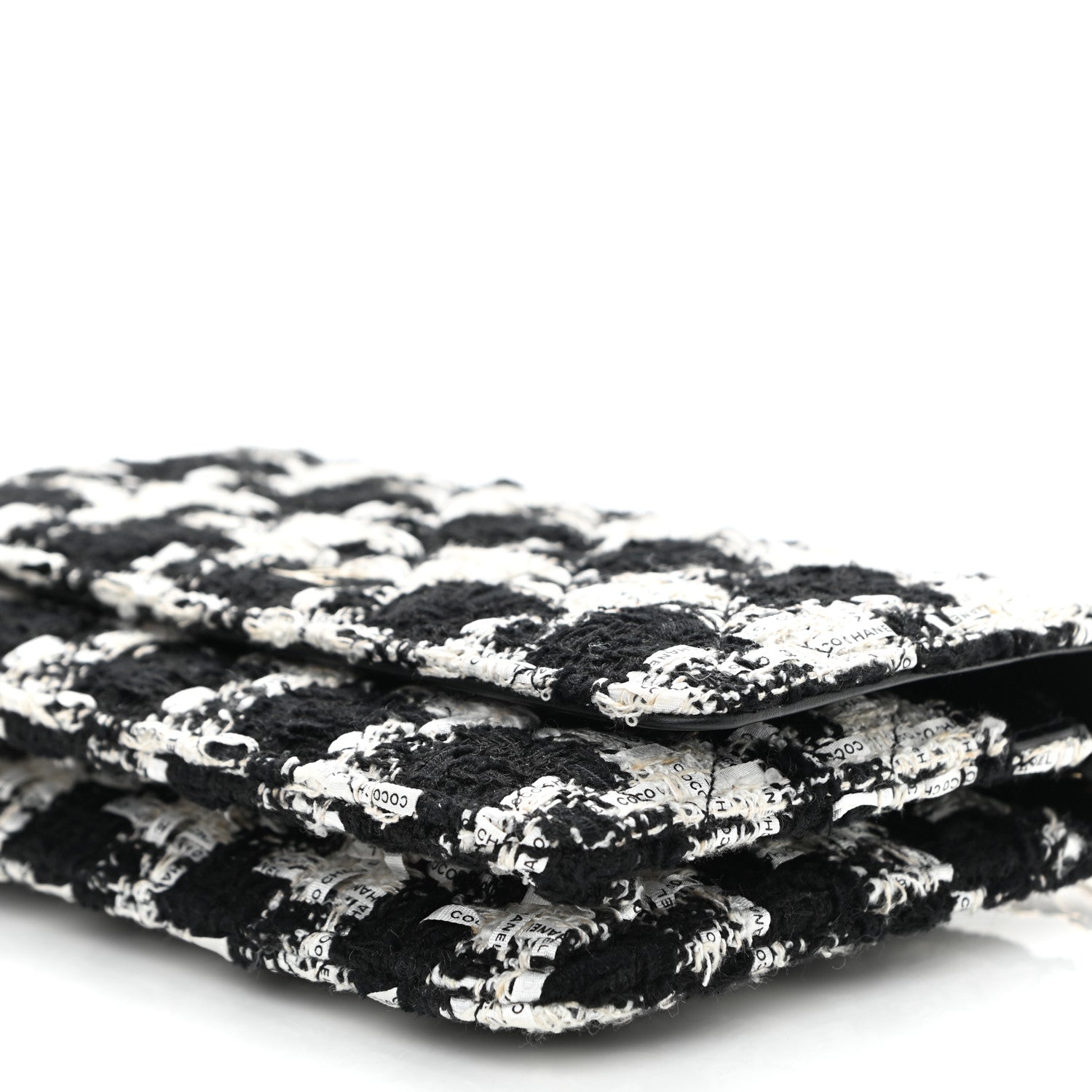 Chanel Tweed Quilted Wallet On Chain WOC Black Ecru White 11 of 12