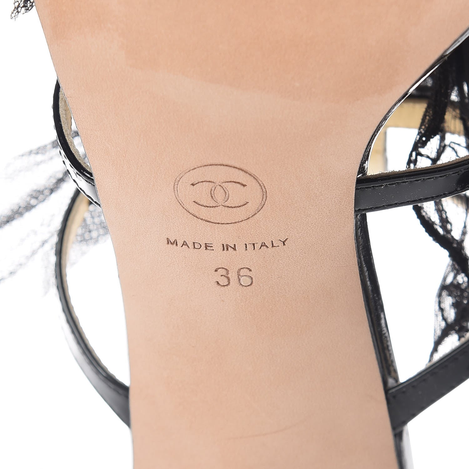 Chanel Patent Calfskin Tulle CC Sandals 36 Black 5 of 8