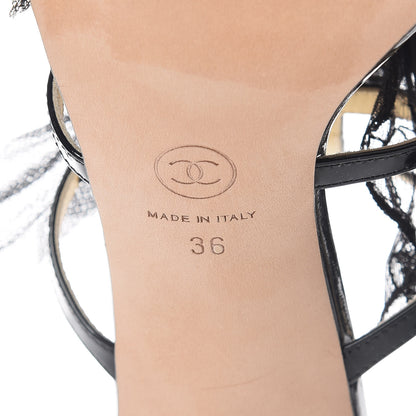 Chanel Patent Calfskin Tulle CC Sandals 36 Black 5 of 8