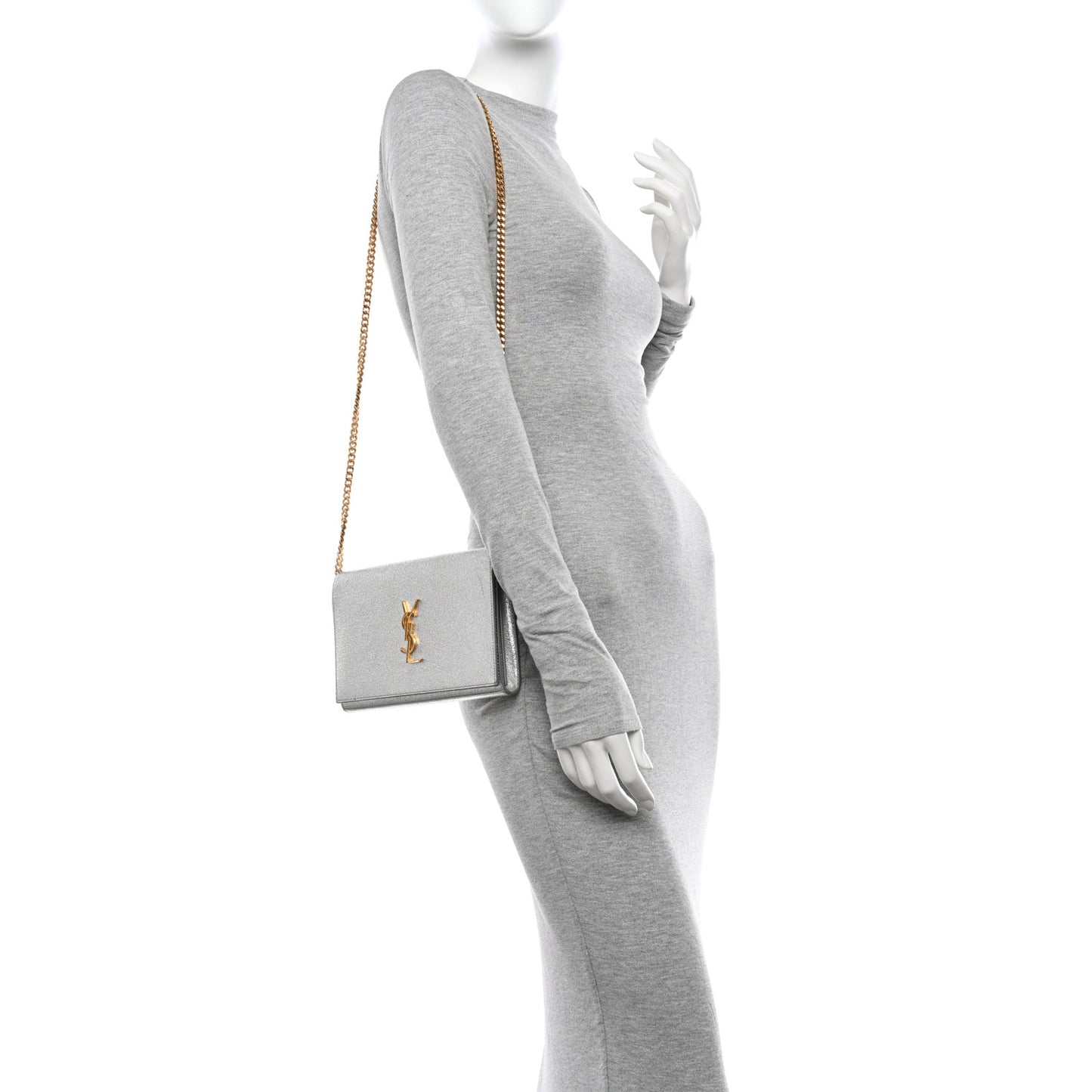 Metallic Calfskin Monogram Chain Wallet Platine