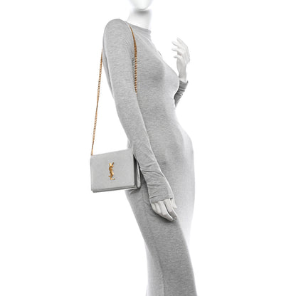 Saint Laurent Metallic Calfskin Monogram Chain Wallet Platine 2 of 16