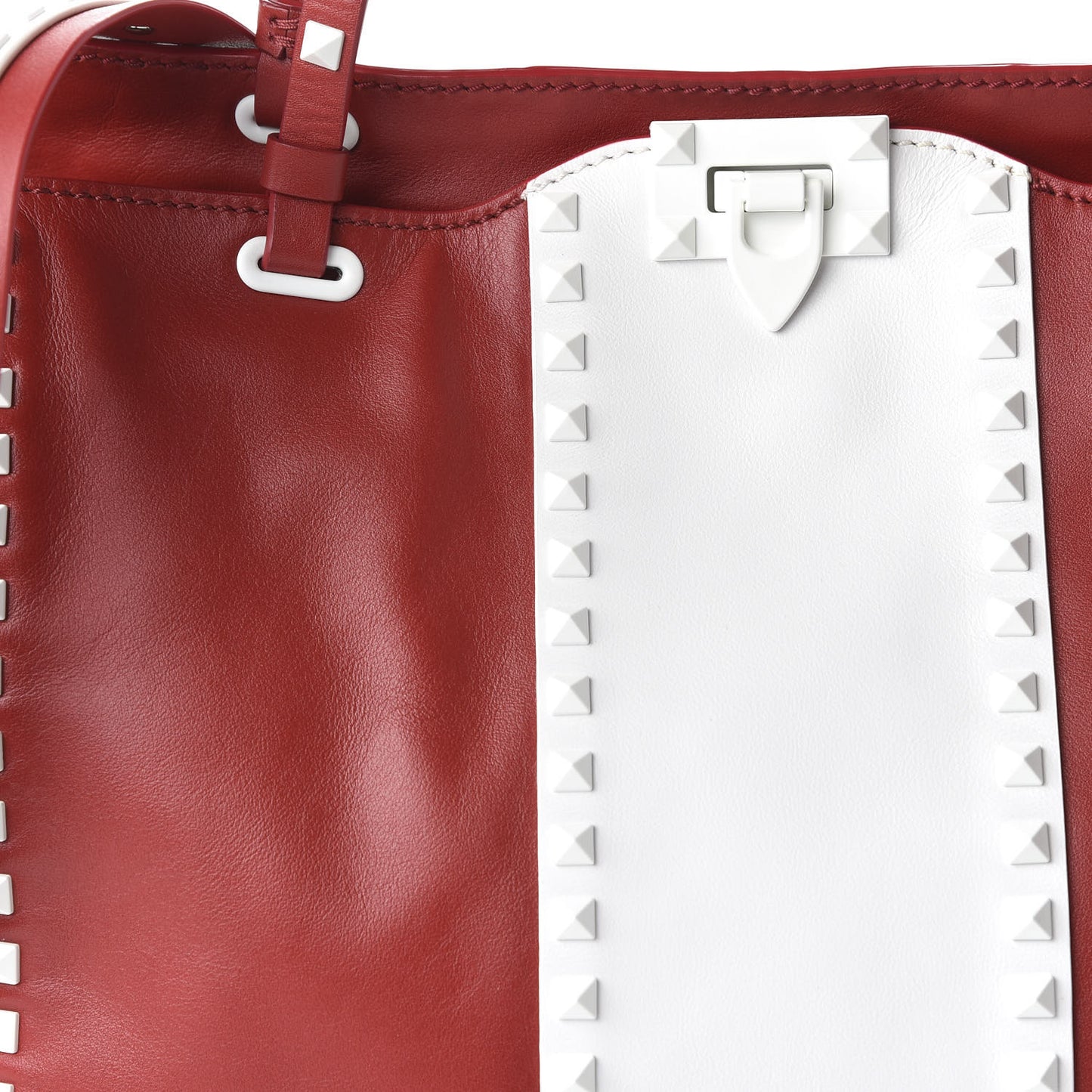 Vitello Colorblock Free Rockstud Tote Rosso Valentino White