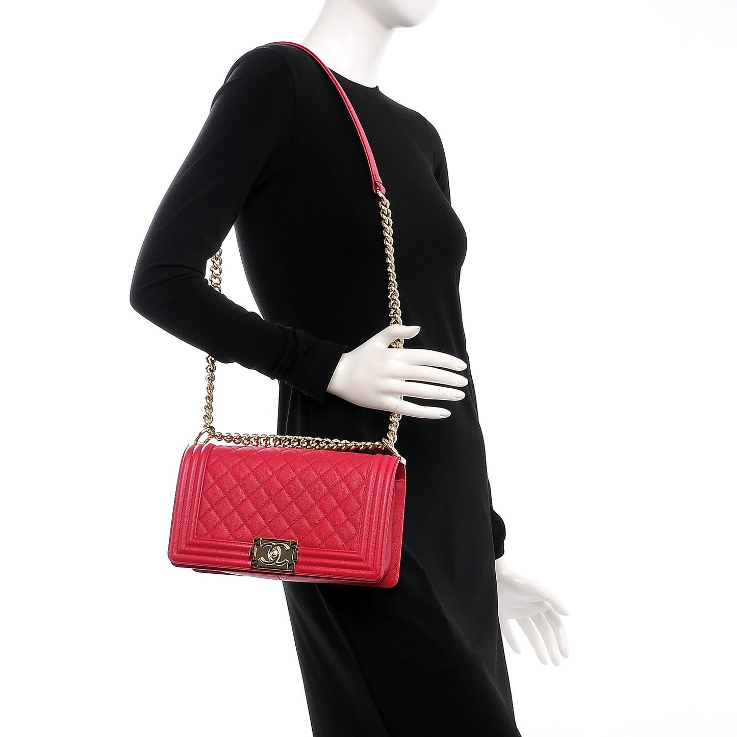 Caviar Quilted Medium Boy Flap Fuchsia