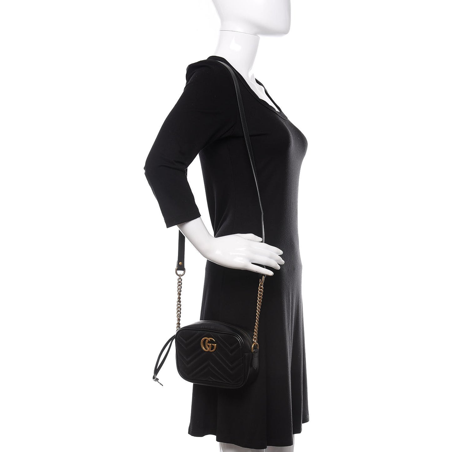 Calfskin Matelasse Mini GG Marmont Chain Shoulder Bag Black