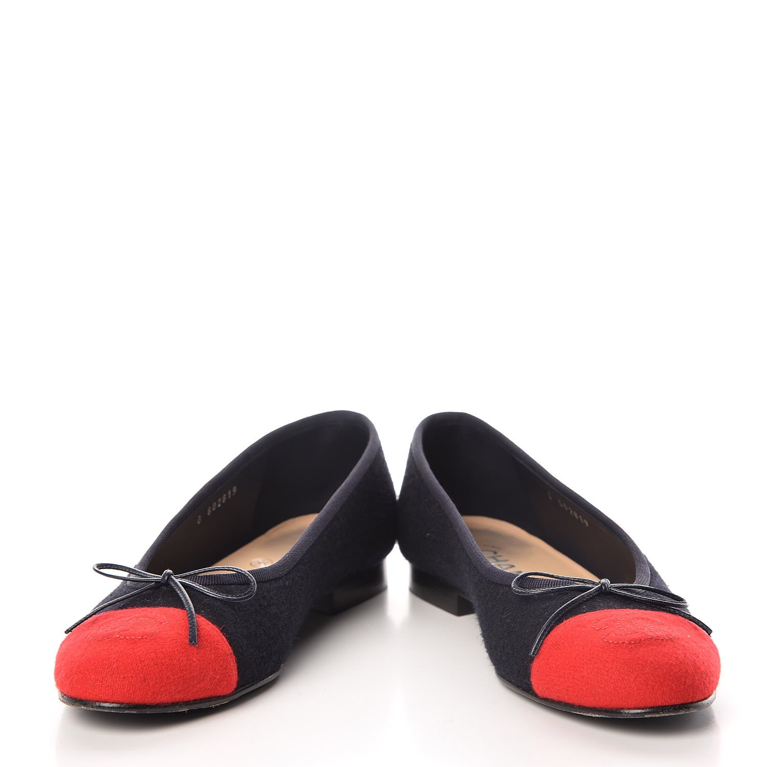 Chanel Felt Suede Cap Toe CC Ballerina Flats 36 Blue Red 6 of 15