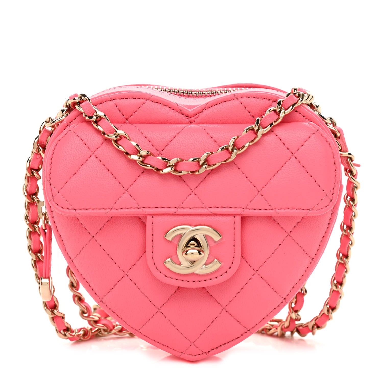 Chanel Lambskin Quilted CC In Love Heart Clutch With Chain Pink 1 of 11
