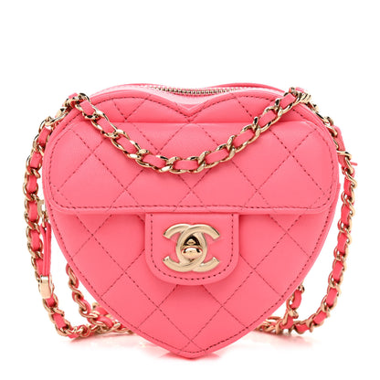 Chanel Lambskin Quilted CC In Love Heart Clutch With Chain Pink 1 of 11