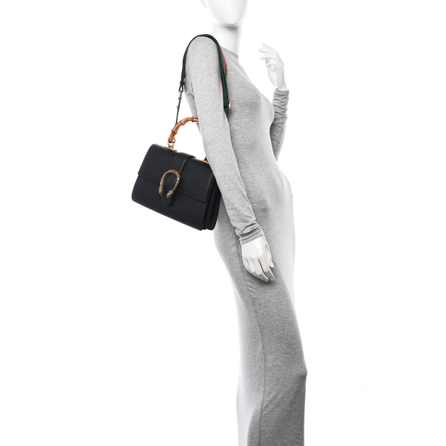 Moon Calfskin Web Medium Dionysus Bamboo Top Handle Bag Black