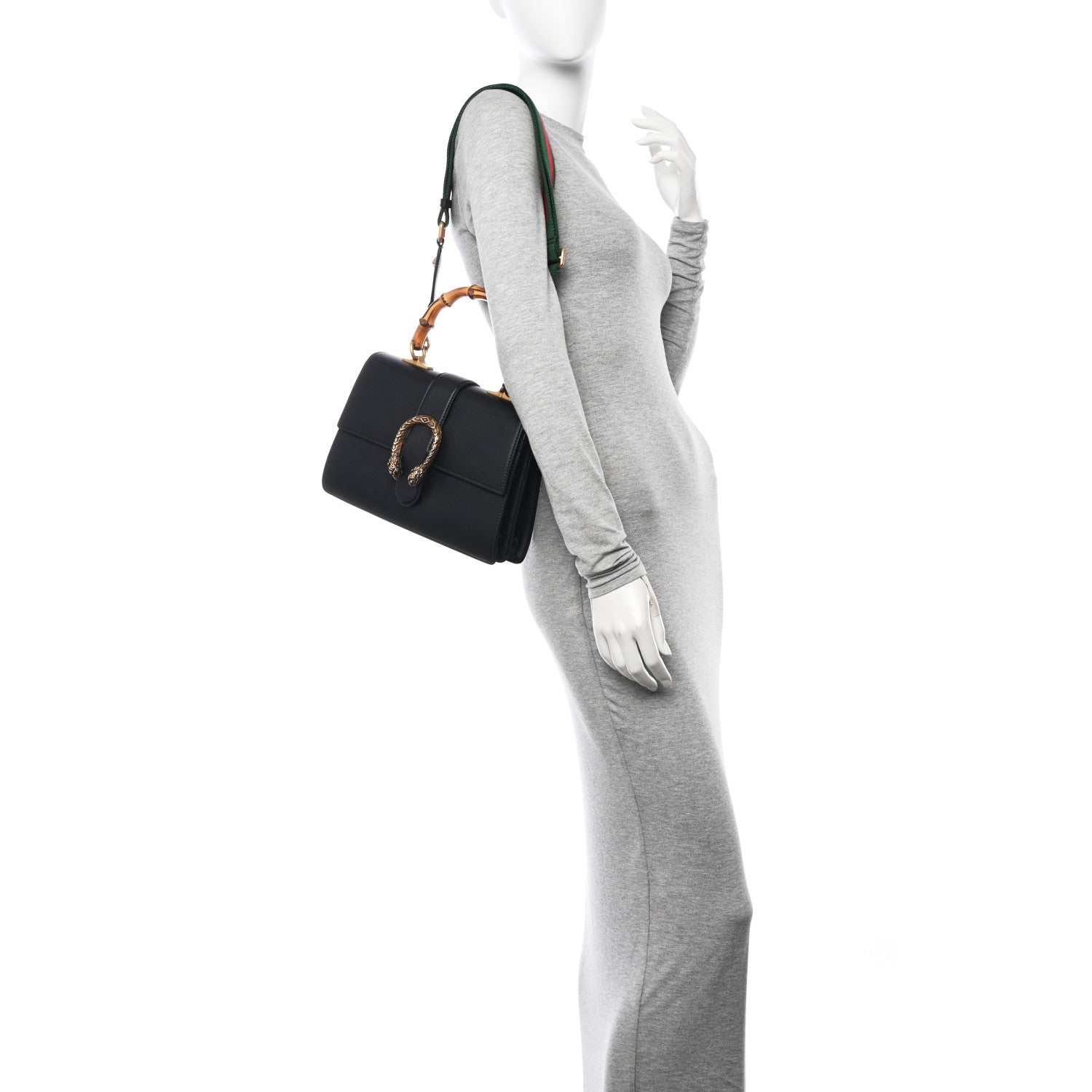 Gucci Moon Calfskin Web Medium Dionysus Bamboo Top Handle Bag Black 2 of 11