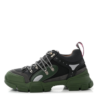 Gucci X SEGA Mesh Suede Calfskin Mens Flashtrek Sneakers 8 Loess Black Olive Green 1 of 7