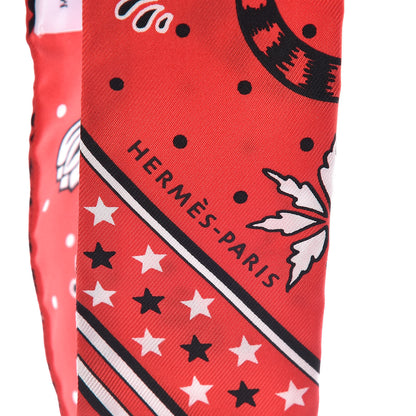 Hermes Silk Les Leopards Twilly Rouge Black White 3 of 4