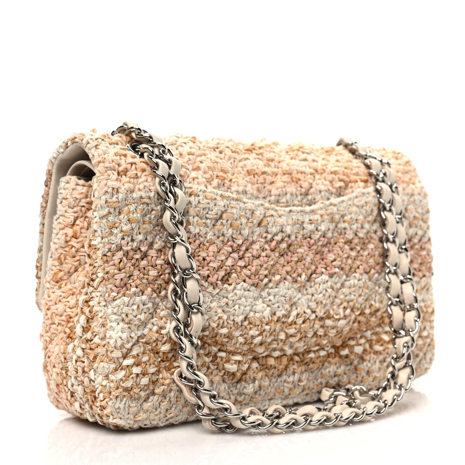 Chanel Tweed Quilted Medium Double Flap Beige Ecru Pink 3 of 7