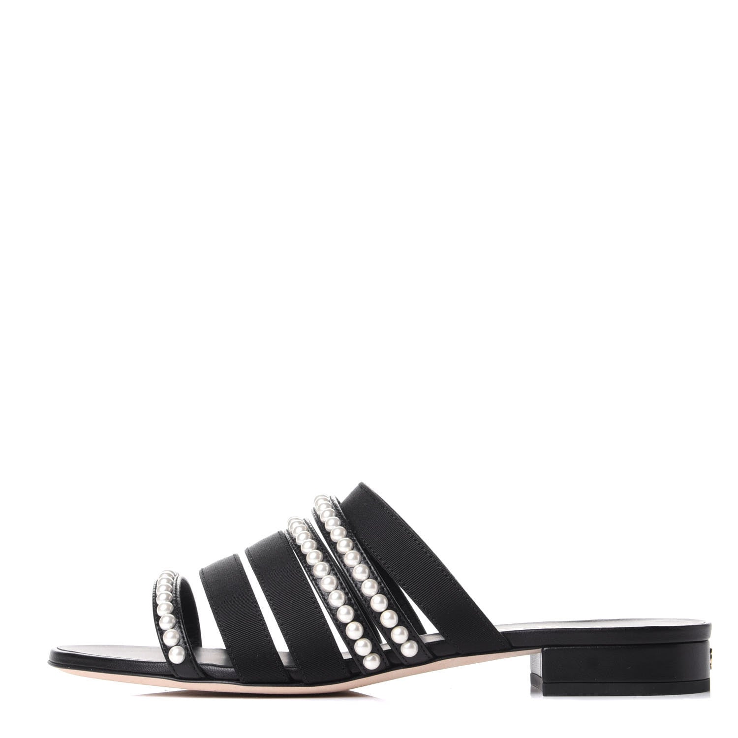 Chanel Grosgrain Pearl Mules 37.5 Black 1 of 11