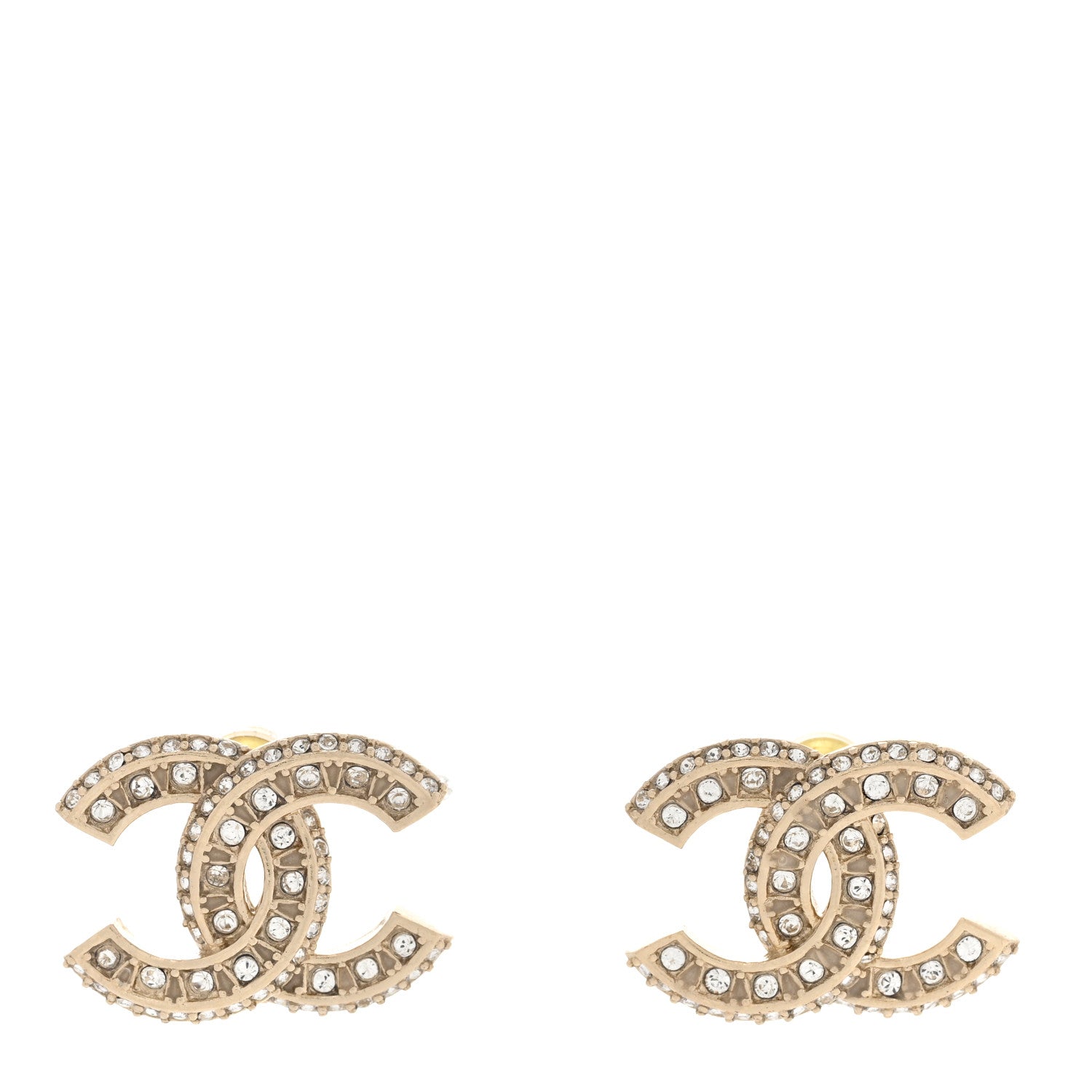 Chanel Crystal Timeless CC Earrings Light Gold 1 of 4