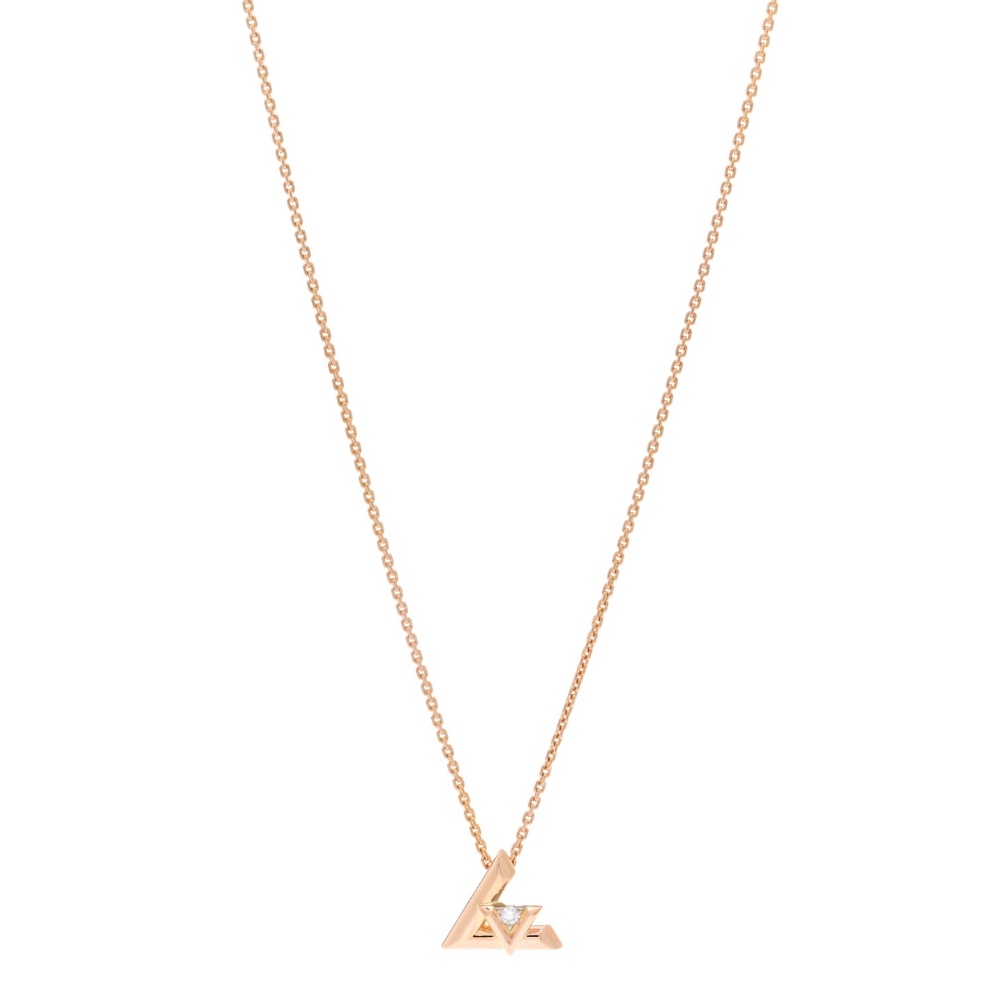 18K Pink Gold Diamond Small LV Volt One Pendant Necklace