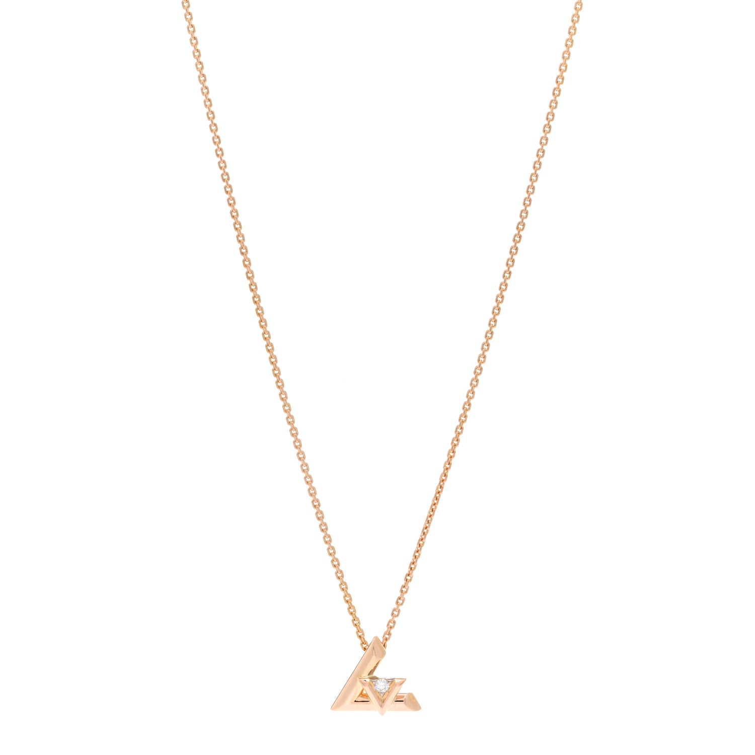 Louis Vuitton 18K Pink Gold Diamond Small LV Volt One Pendant Necklace 1 of 5