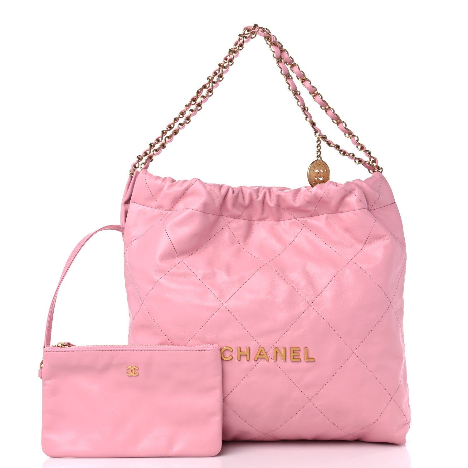 Chanel Shiny Calfskin Quilted Chanel 22 Drawstring Bag Light Pink 1 of 11