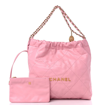 Chanel Shiny Calfskin Quilted Chanel 22 Drawstring Bag Light Pink 1 of 11