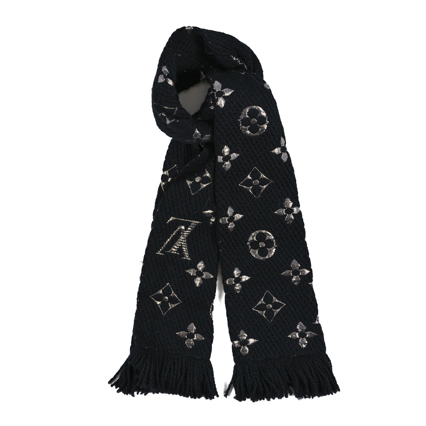 Wool Silk Logomania Shine Scarf Black