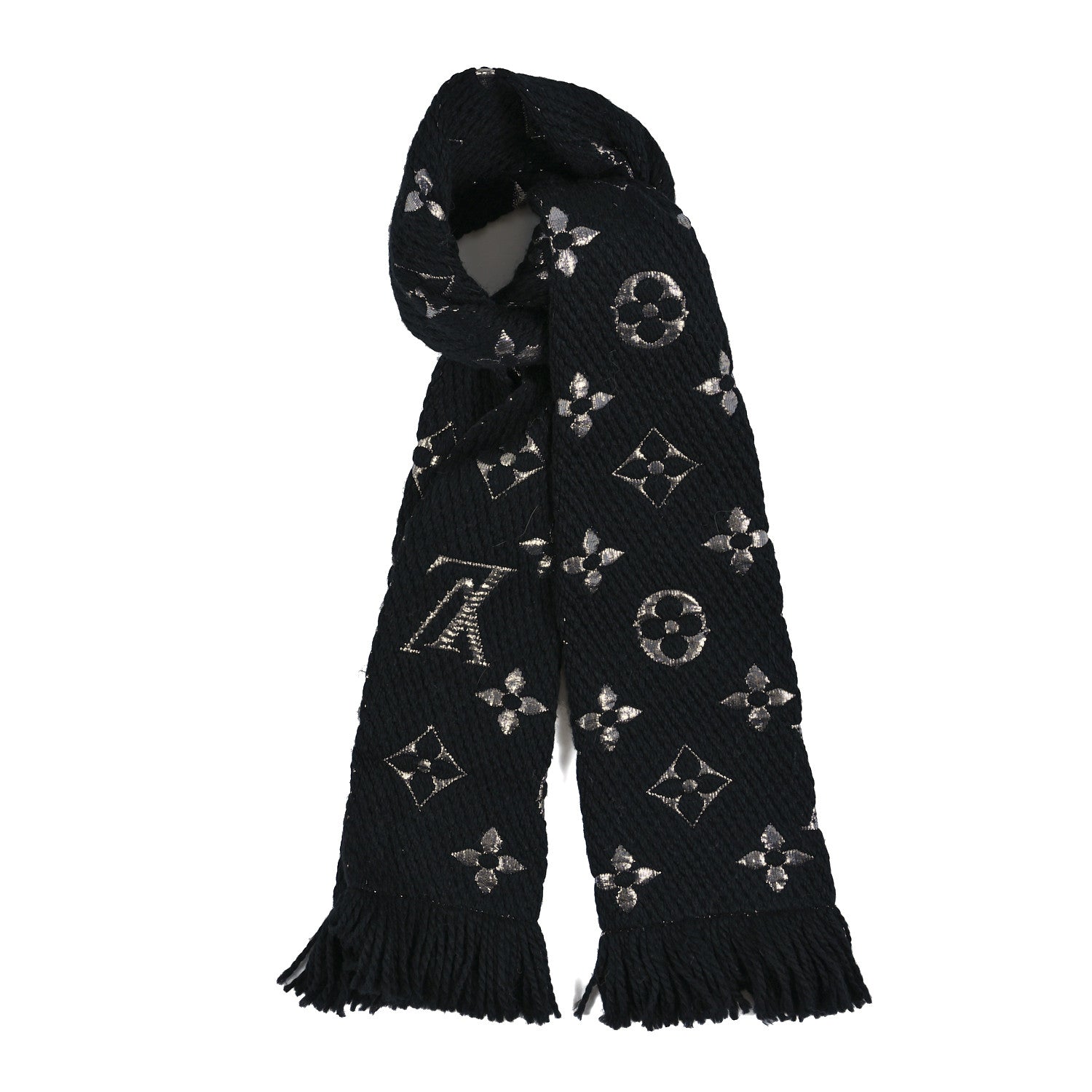 Louis Vuitton Wool Silk Logomania Shine Scarf Black 1 of 3