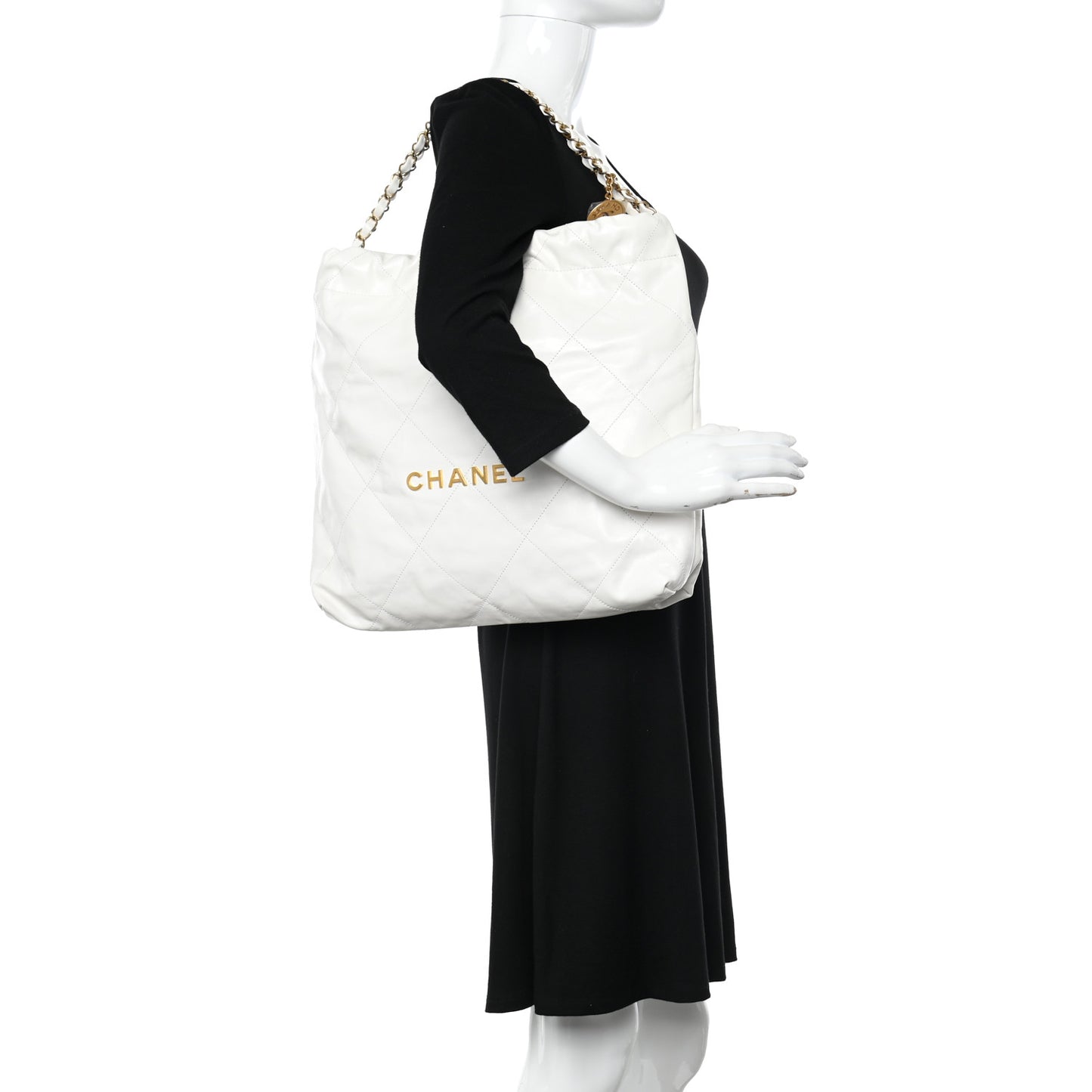 Shiny Calfskin Quilted Chanel 22 White