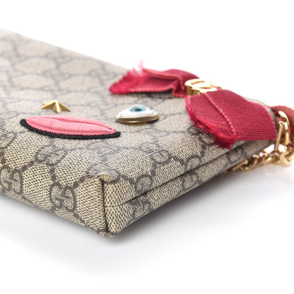 Gucci GG Supreme Monogram Embroidered Face Chain Wrist Wallet Pink 9 of 10