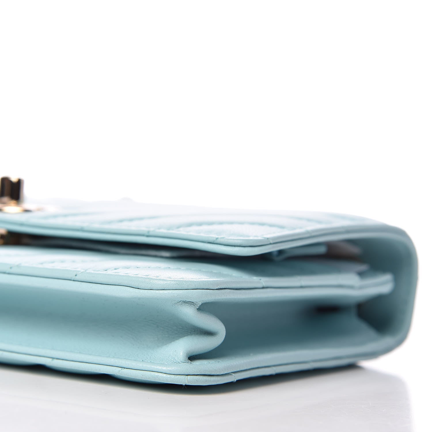 Chanel Lambskin Chevron Quilted Trendy CC Wallet On Chain WOC Light Blue 6 of 11