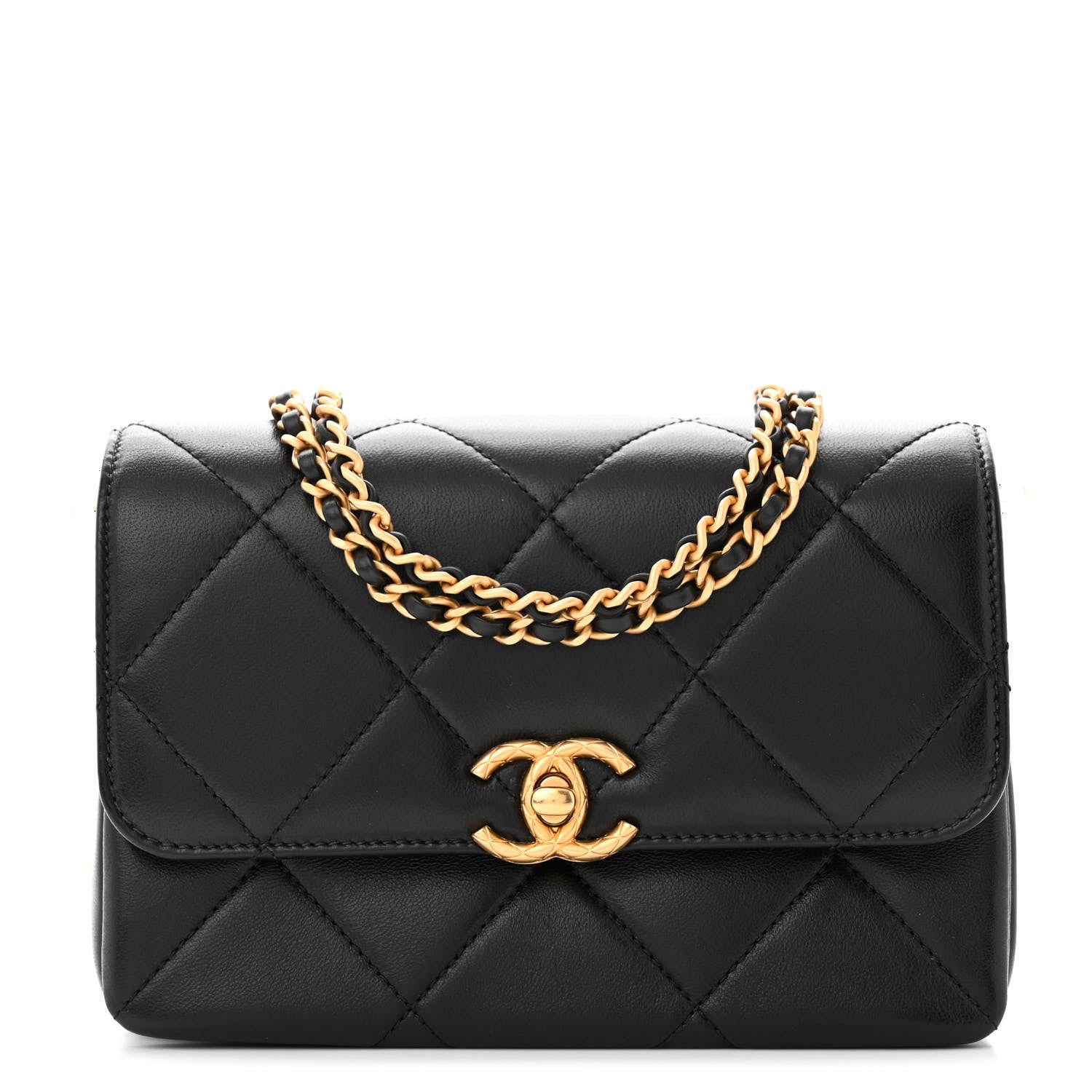 Chanel Lambskin Quilted Enamel Chain Logo Mini Flap Black 1 of 11
