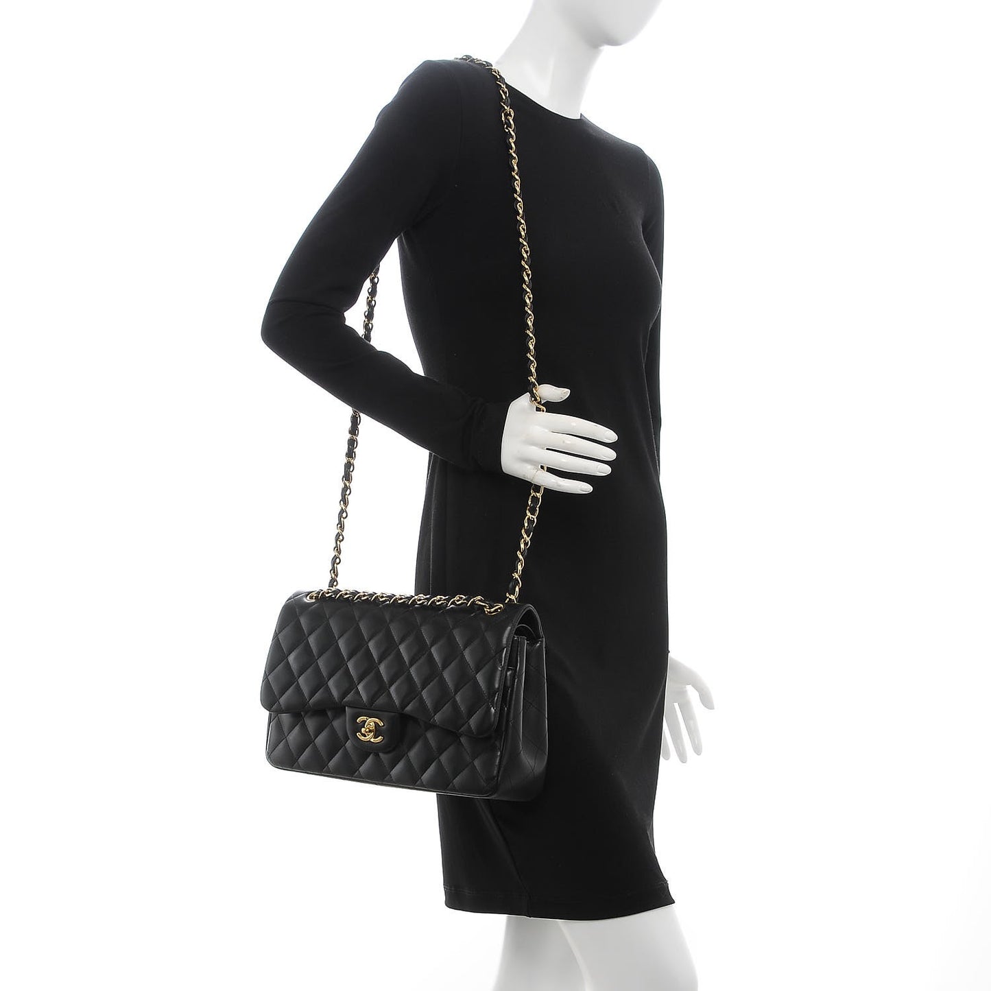 Lambskin Quilted Jumbo Double Flap Black