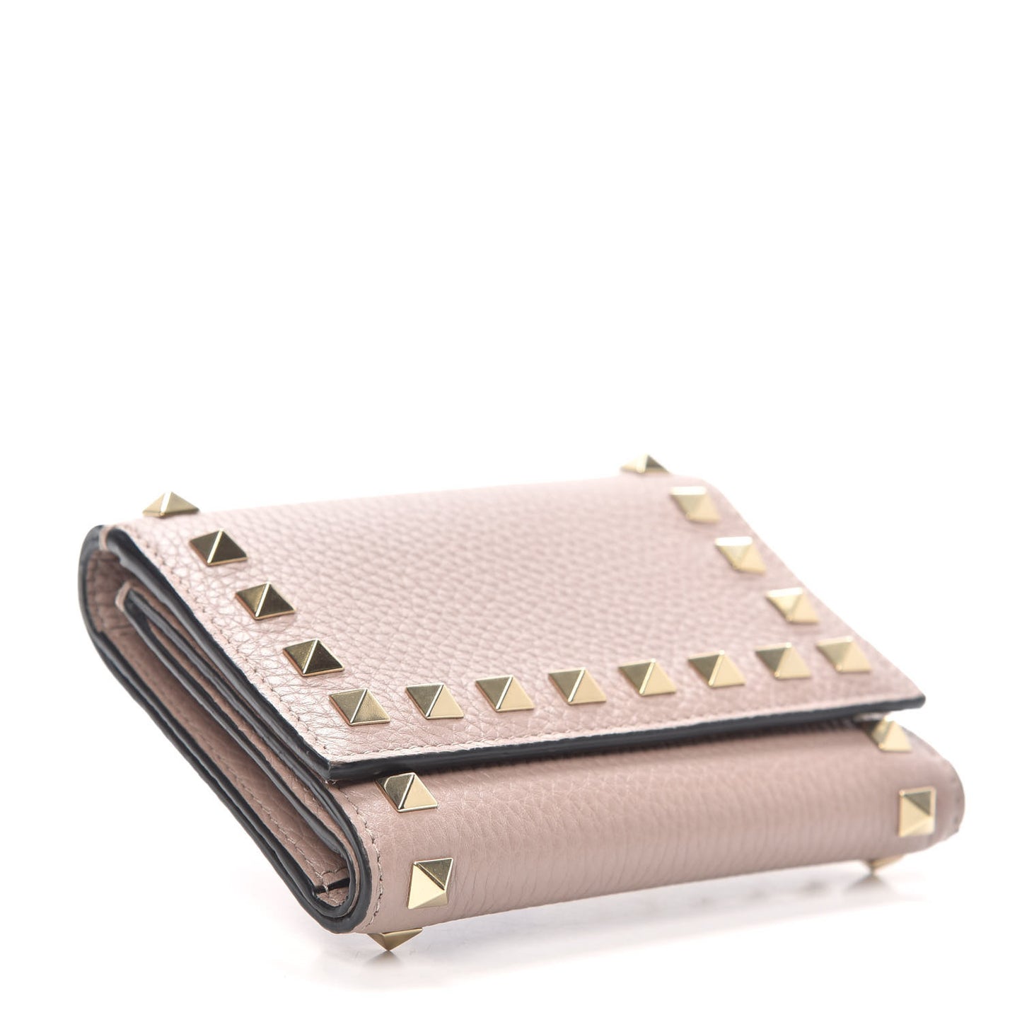 Pebbled Calfskin Bi-Fold Rockstud Wallet Poudre