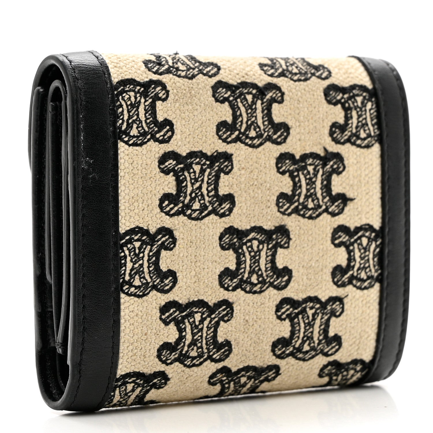 Celine Calfskin Triomphe Canvas Small Triomphe Wallet Black 3 of 9