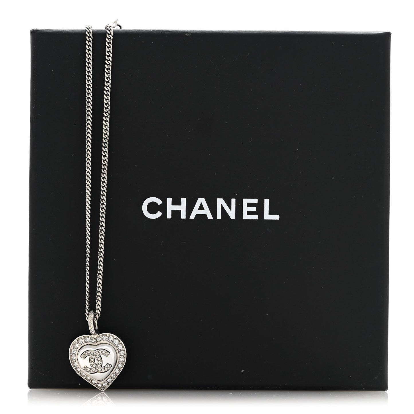 Crystal Pearl CC Heart Necklace Silver