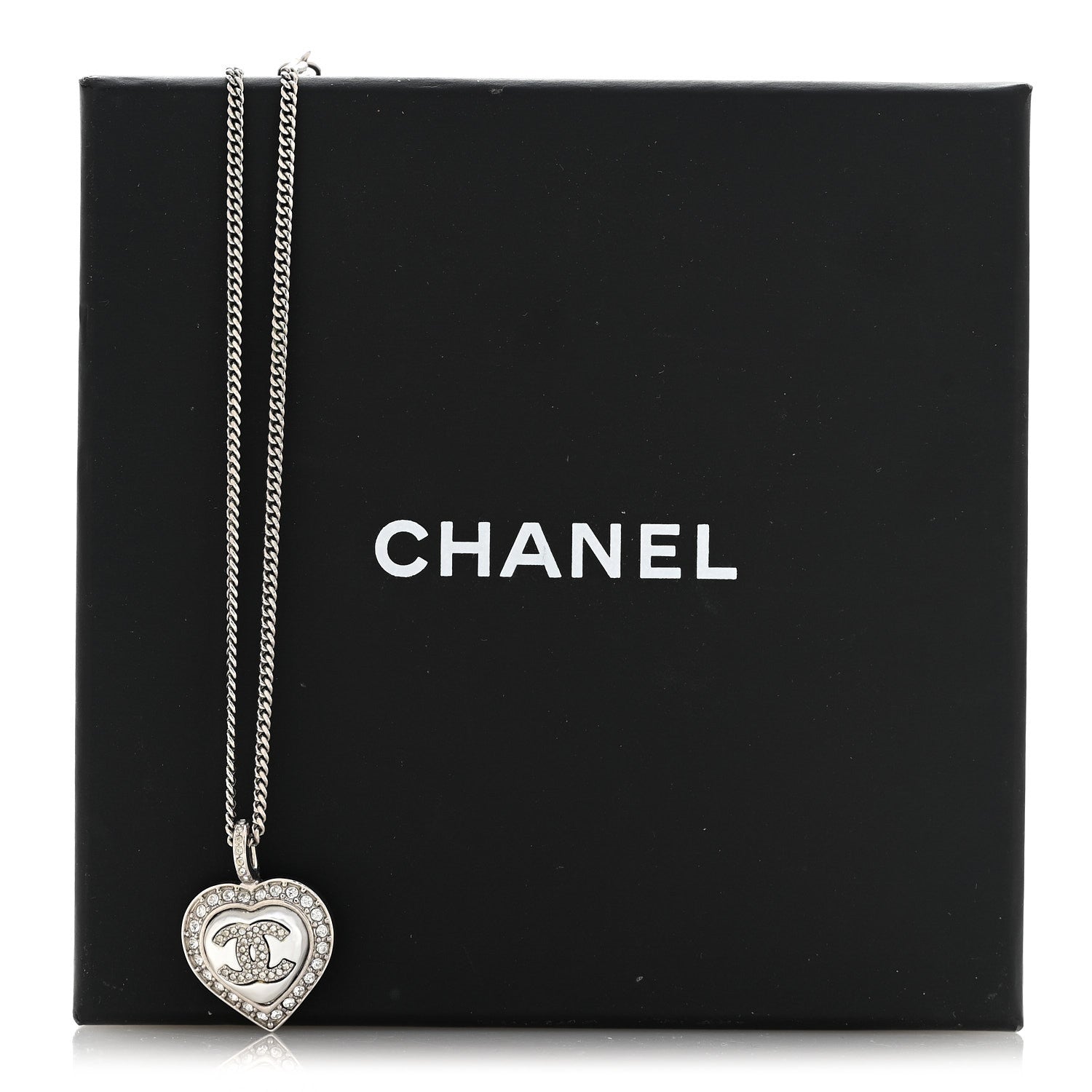 Chanel Crystal Pearl CC Heart Necklace Silver 6 of 6
