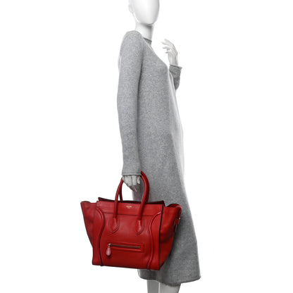 Celine Drummed Calfskin Mini Luggage Coquelicot 2 of 13