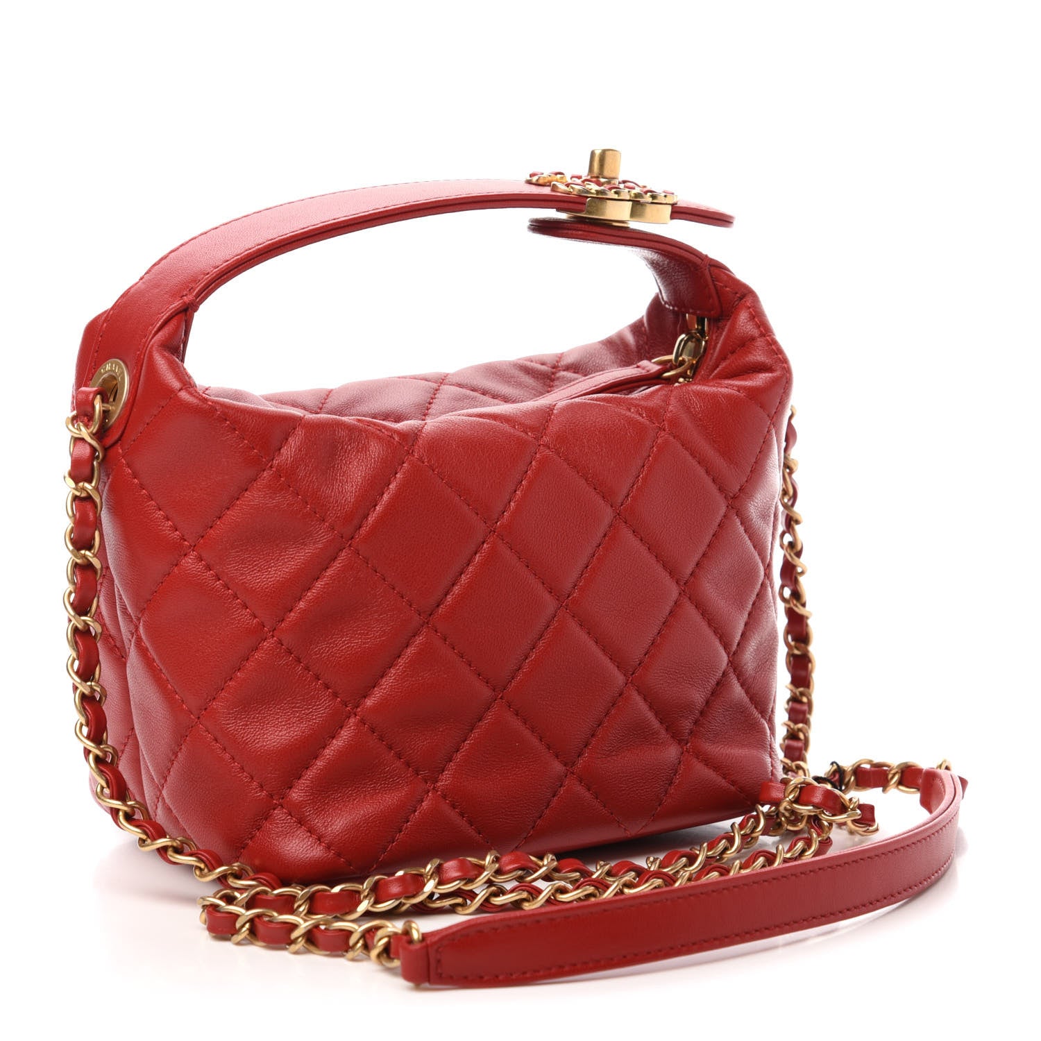 Chanel Lambskin Quilted Small Perfect Meeting Hobo Red 3 of 11