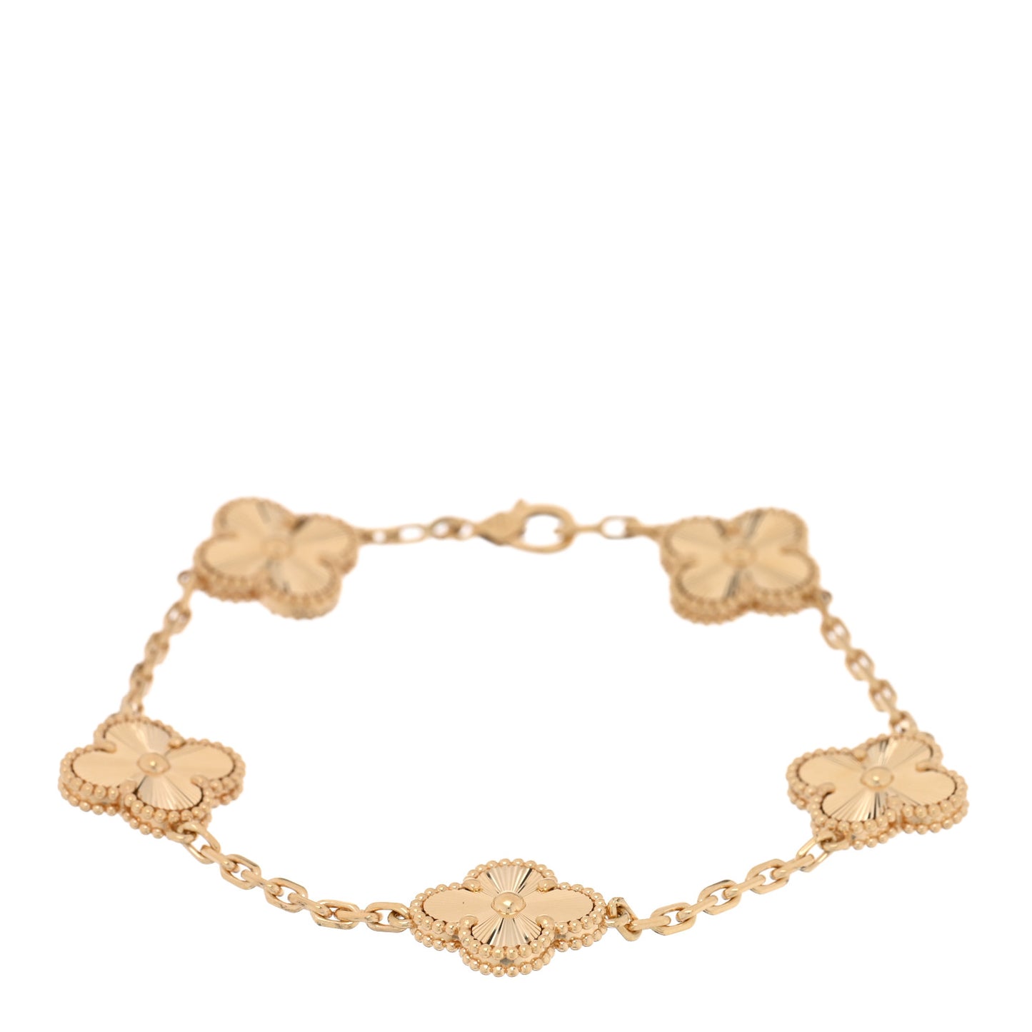18K Yellow Gold 5 Motifs Guilloche Vintage Alhambra Bracelet