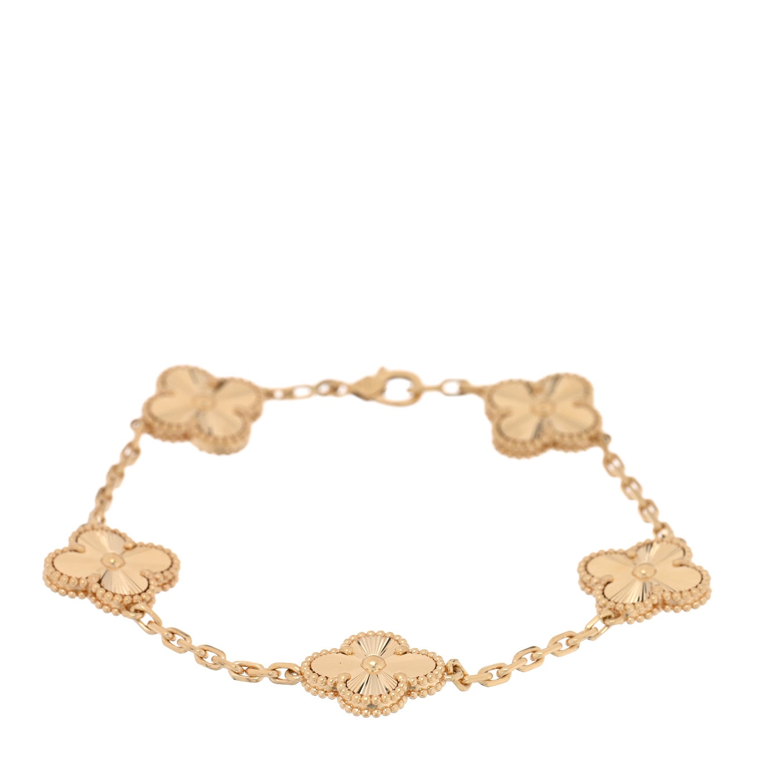 Van Cleef & Arpels 18K Yellow Gold 5 Motifs Guilloche Vintage Alhambra Bracelet 1 of 3